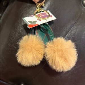 Fuzzy Pom Pom Keychain with Gold Accent
